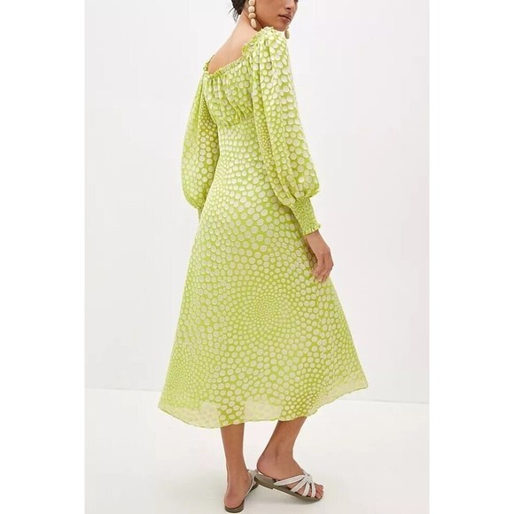 Anthropologie Exquise Meryl Midi Dress Balloon Slv Sz S Lime Green NWT $218 - Picture 3 of 14